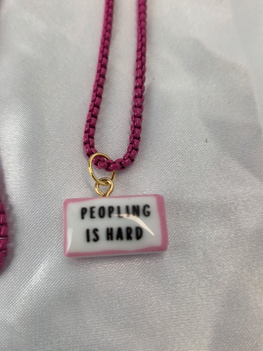 'Peopling Is Hard' Pink Pendant Necklace